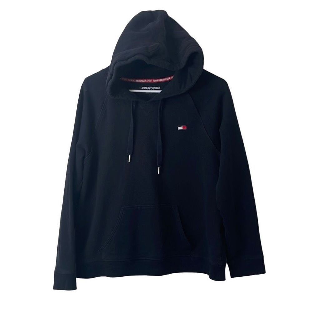 Tommy Hilfiger Women's Sports Hoodie Sweatshirt Kangaroo Pockets Black Medium
